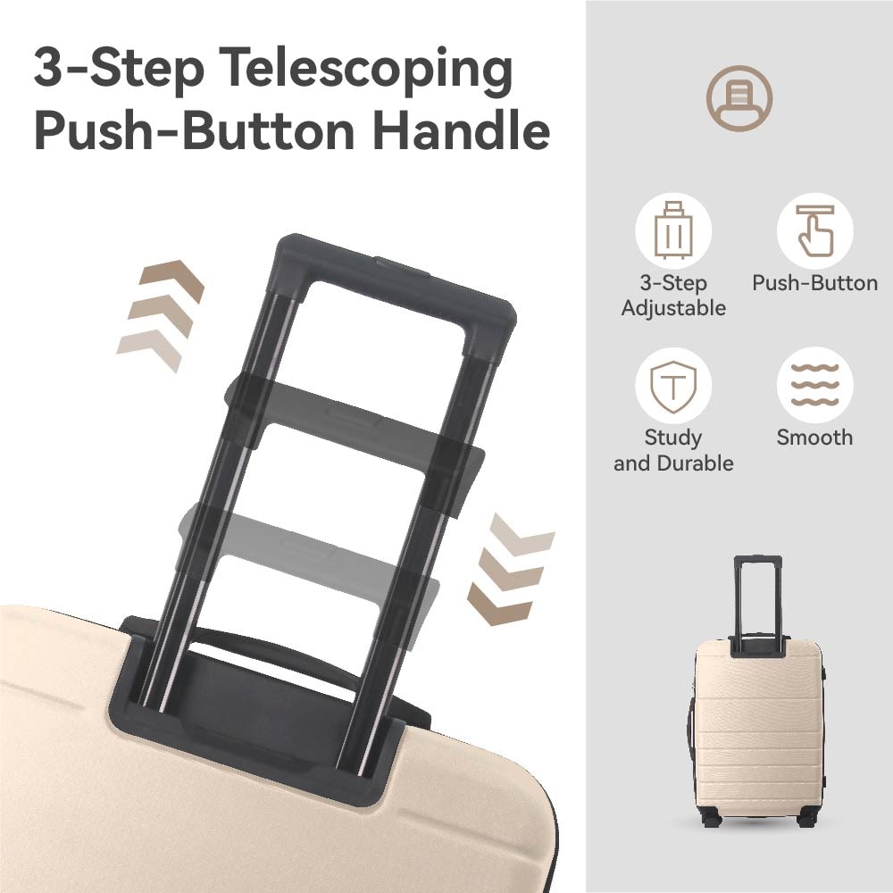 Luggage Sets ABS Hardshell 3pcs Luggage, Lightweight Durable Suitcase Sets Spinner Wheels Suitcase With TSA Lock 20''24''28'' Available(Beige)_voghion.com